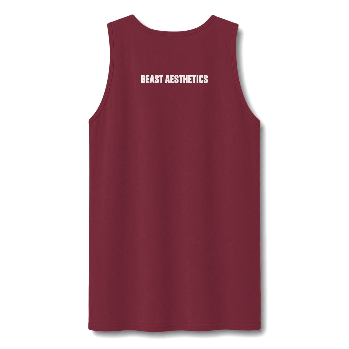 A sleeveless maroon tank top with 'BEAST AESTHETICS' printed in white across the chest, displayed on a clean white background.