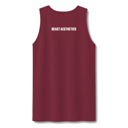 A sleeveless maroon tank top with 'BEAST AESTHETICS' printed in white across the chest, displayed on a clean white background.
