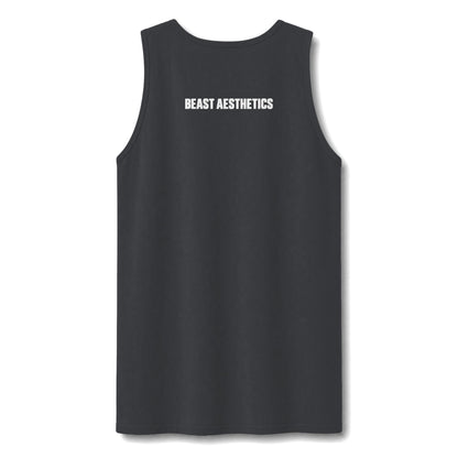 A black sleeveless tank top with 'BEAST AESTHETICS' printed in white capital letters across the chest, displayed on a clean white background.