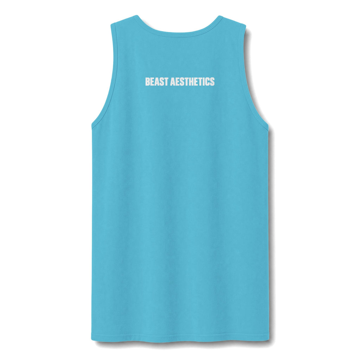 A light blue sleeveless tank top with 'BEAST AESTHETICS' printed in white capital letters across the upper chest, shown against a plain white background.