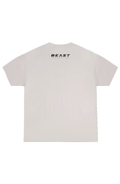 A light gray short-sleeve t-shirt shown from the back, featuring a black 'BEAST AUTHENTICITY' logo printed on the upper back.