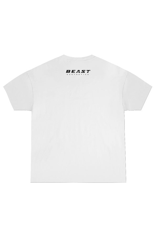 A light gray short-sleeve t-shirt shown from the back, featuring a black 'BEAST AUTHENTICITY' logo printed on the upper center back.