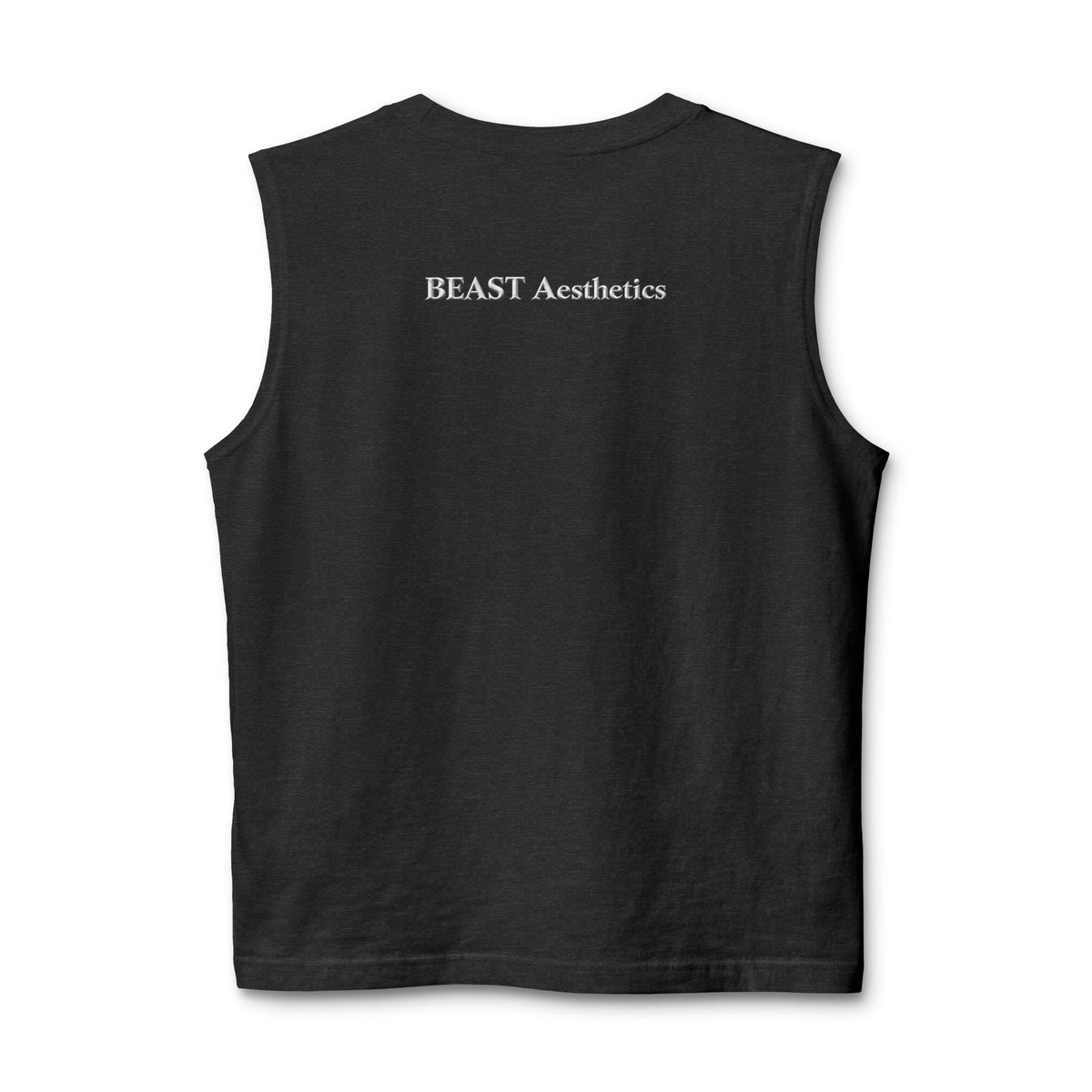 Black sleeveless shirt with Iron Mind logo on the back against a white background