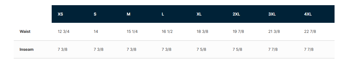 Walmart size chart for pants with measurements in centimeters.